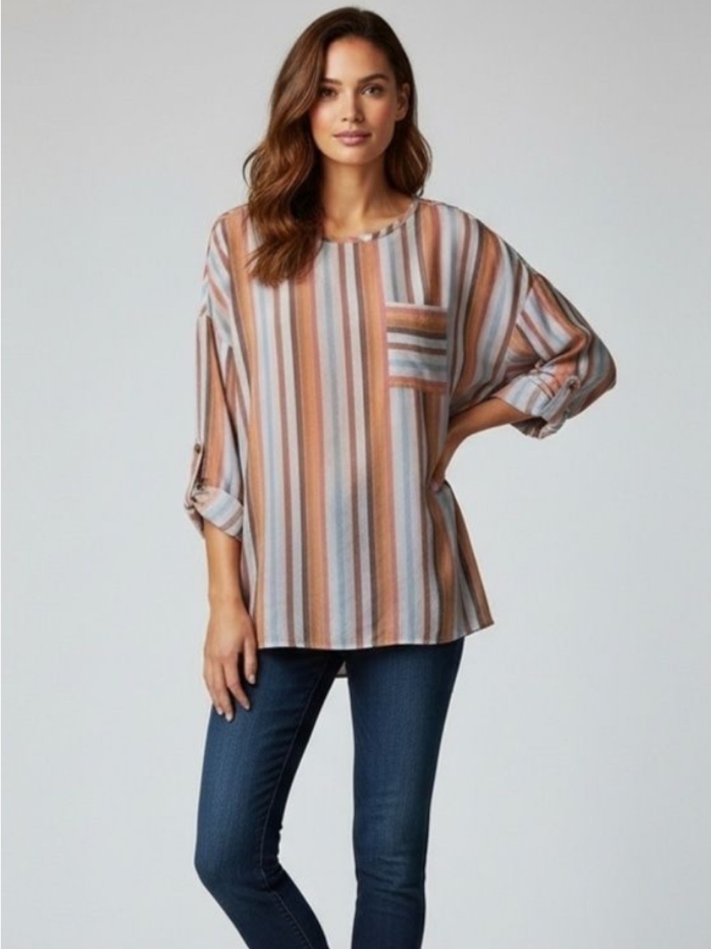 Soft Surroundings Enyo Cotton Beachy Striped Tunic Boho Blouse Top Size L